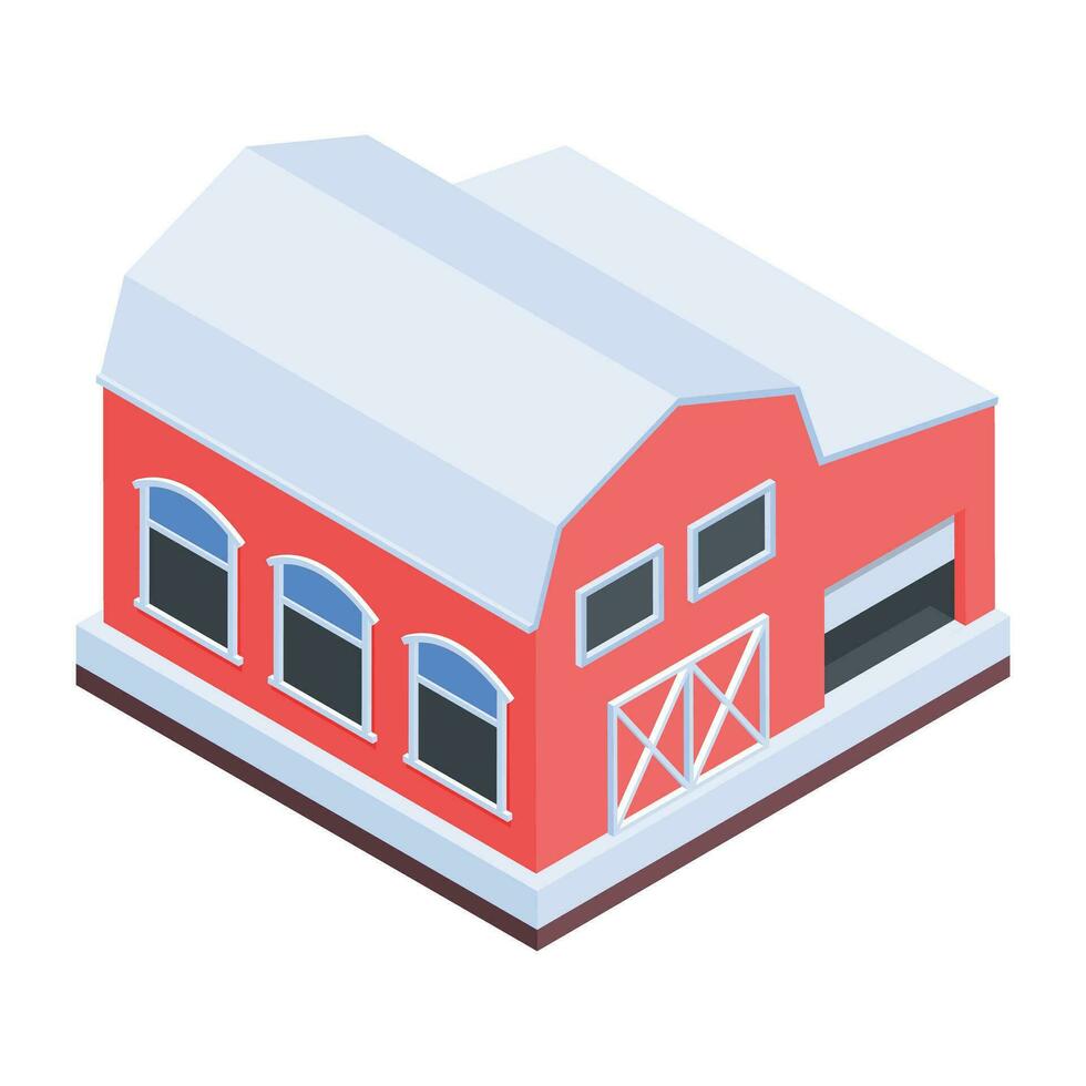 An isometric icon of farm shed vector