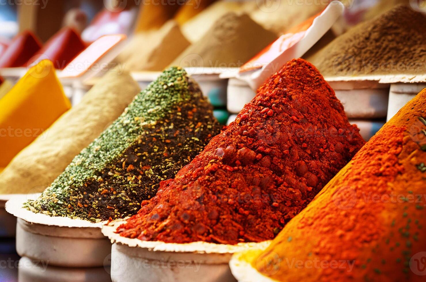 Piles of spices in a traditional market, photo