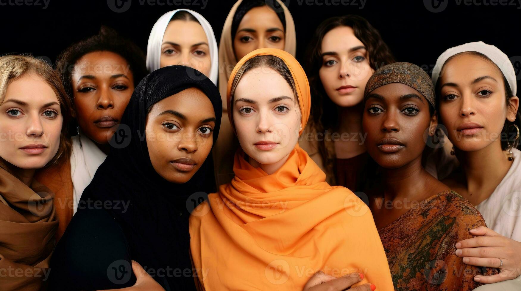 Group of women, world women with diversity and inclusivity, Day for the Elimination of Violence Against Women concept, Generative AI illustration photo
