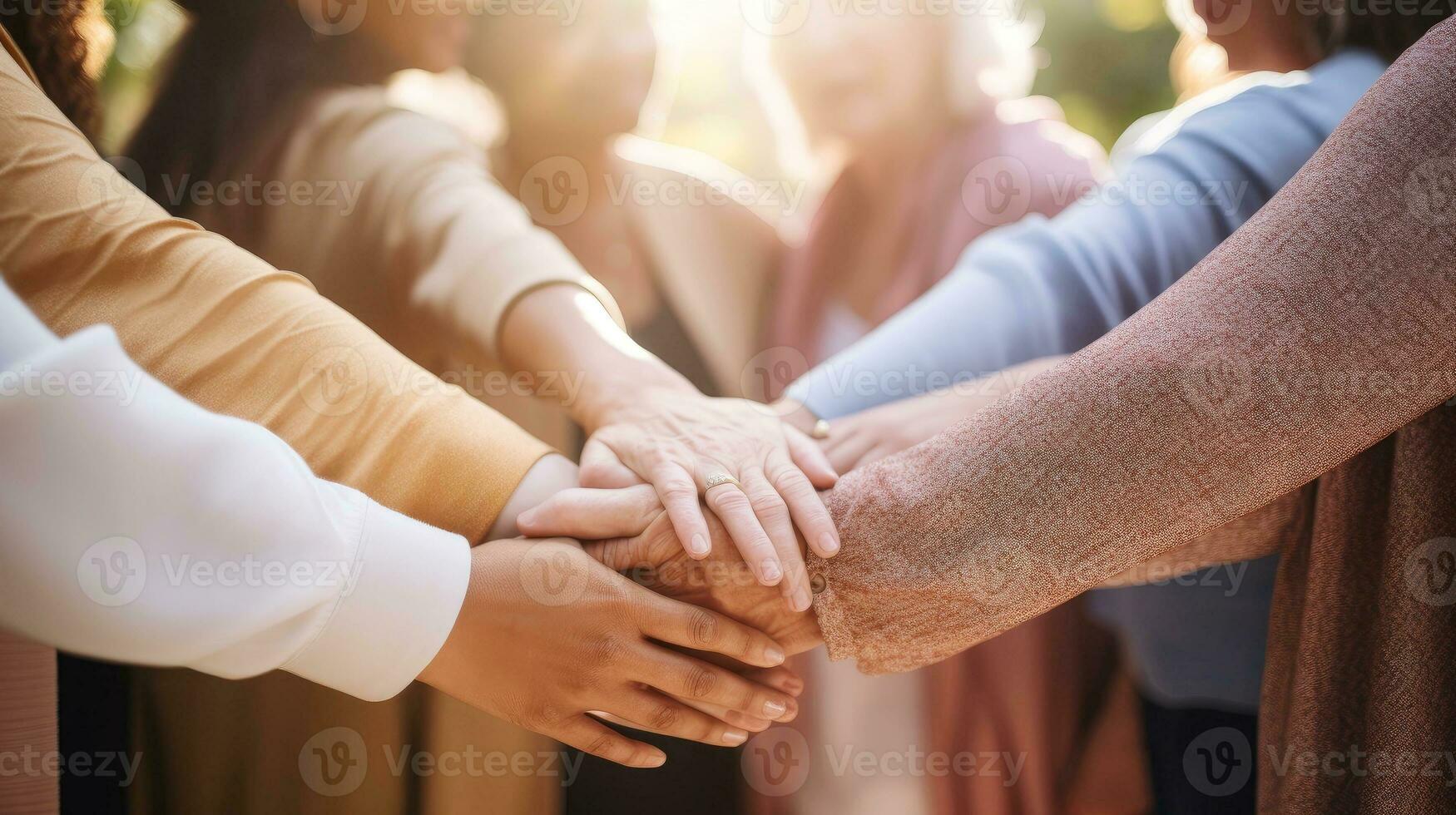 Women join hands touching for encouragingly to each other for stronger with love and tender, Day for the Elimination of Violence Against Women concept, Generative AI illustration photo