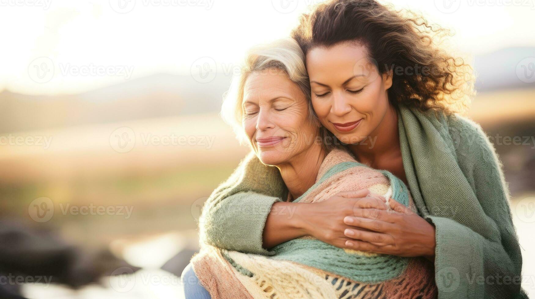 Group of women hugging themselves with love and care as a family, Day for the Elimination of Violence Against Women concept, Generative AI illustration photo