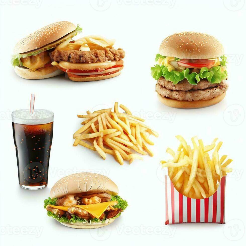 Fast food collection isolated on white background photo