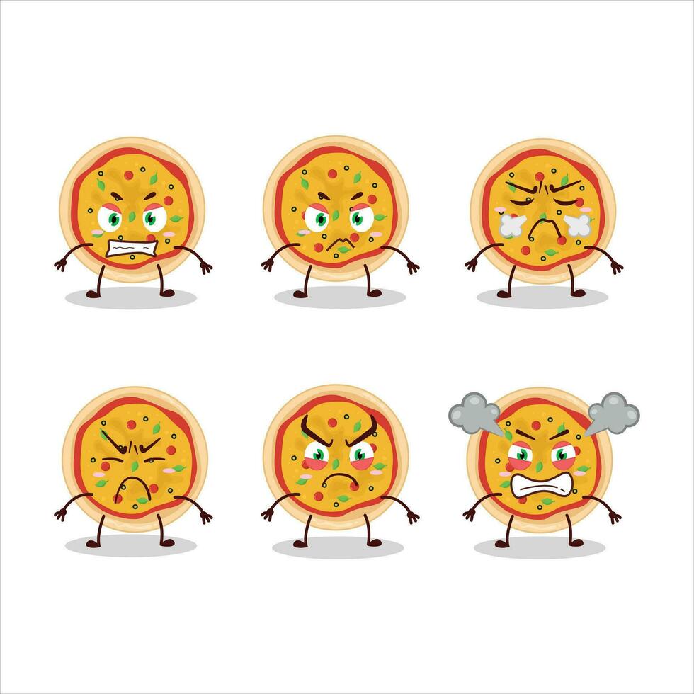 griego Pizza dibujos animados personaje con varios enojado expresiones vector