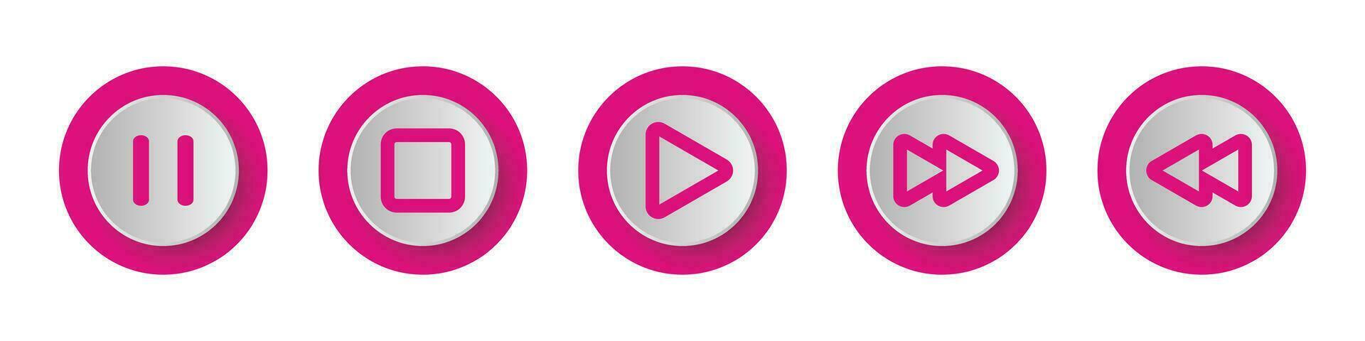Multimedia Player Icons Set, Play Button, Pause Button, Next, Forward, Backward, Stop, Repeat Button With 3D Glossy Realistic Circle icon Collection Isolated On White Background Vector Illustration
