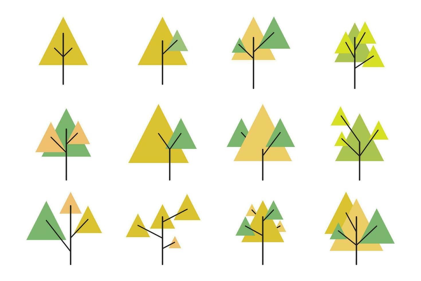 conjunto de plano geométrico árboles, triángulo escuela politécnica árbol, planta. vector ilustración