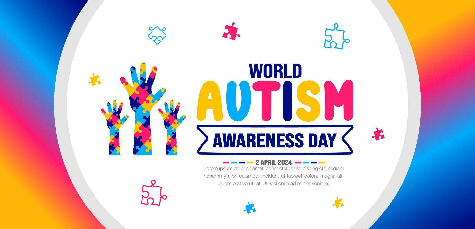 World autism awareness day people raising hands background template celebrated in 2 April. use to banner, card, greeting card, poster, book cover, placard, frame, social media post banner template. vector