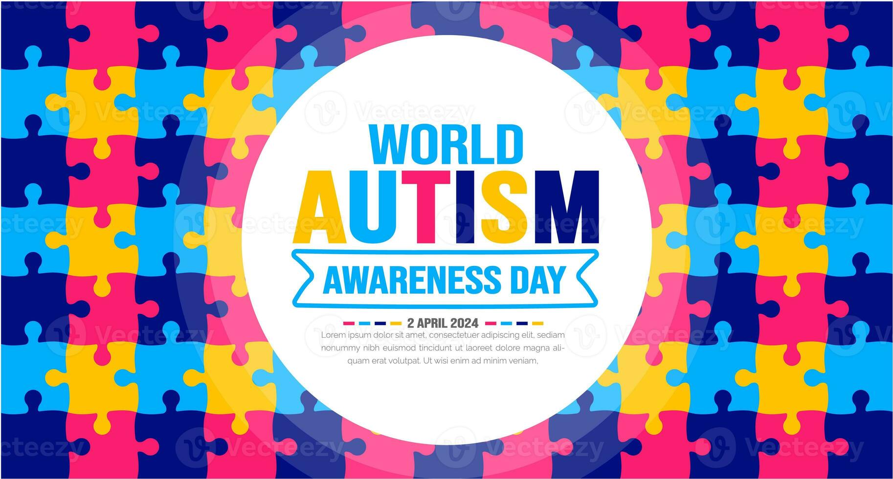 World autism awareness day puzzle pieces pattern background template celebrated in 2 April. use to banner, card, greeting card, poster, book cover, placard, frame, social media post banner template. photo