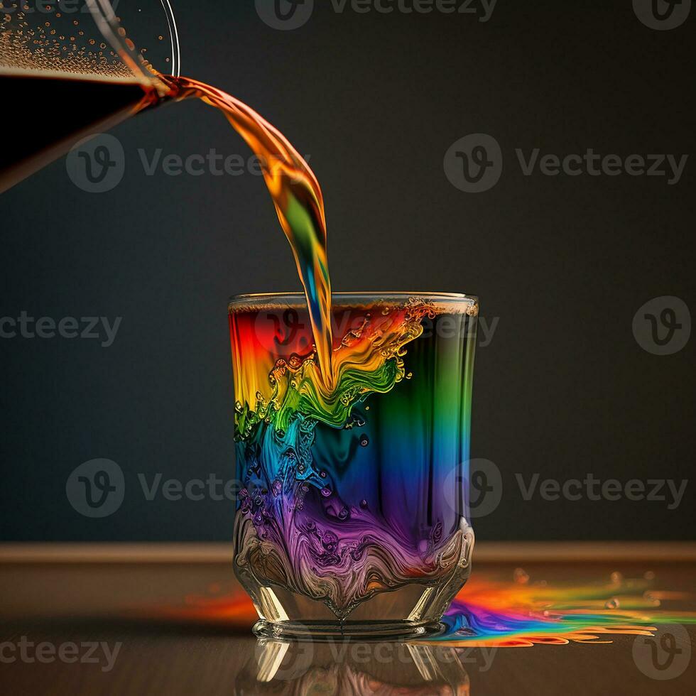 Pouring a glass of rainbow colored coffee in a beer mug AI Generated Image photo