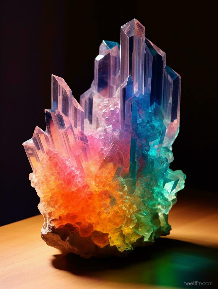 Beautiful Rare crystal light refraction colors AI Generated Image photo