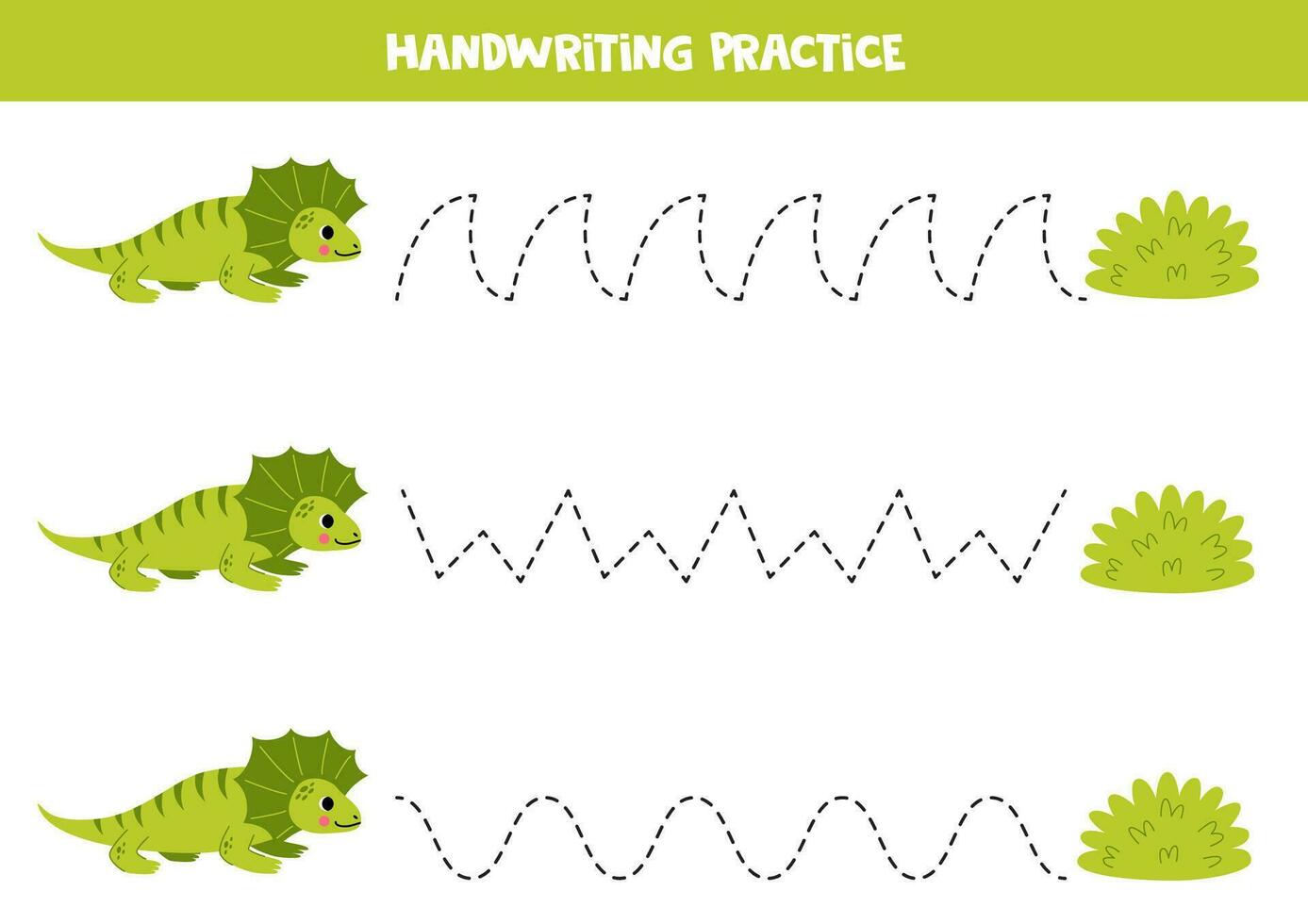 Tracing lines for kids. Cute frill neck lizard and bush. Handwriting practice. vector