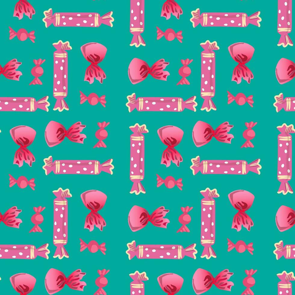 Pattern seamless candy, sweets on green background. Decorative print. vector