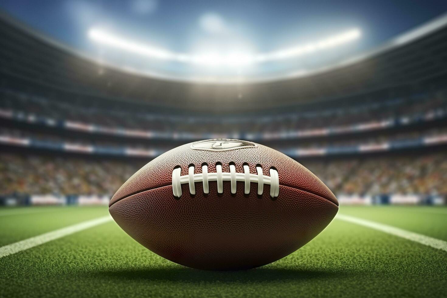 Ball on the American football arena. 3d illustration. Generative AI photo