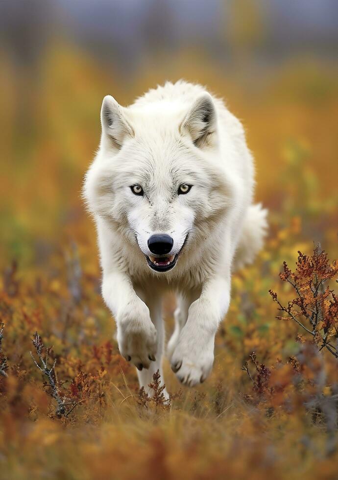 The Wolf Gaze, A Moment of Life in the Arctic Wilderness. AI Generative photo