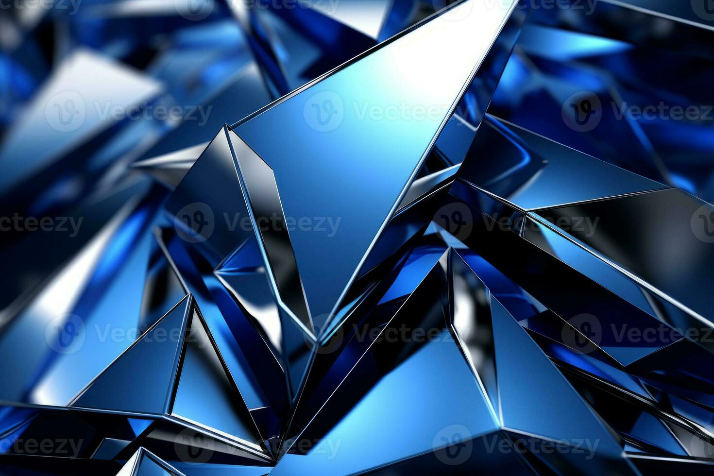 Abstract metallic blue sapphire silver triangular pattern. 3d render illustration of modern geometric wallpaper.AI generated, Generative AI. photo