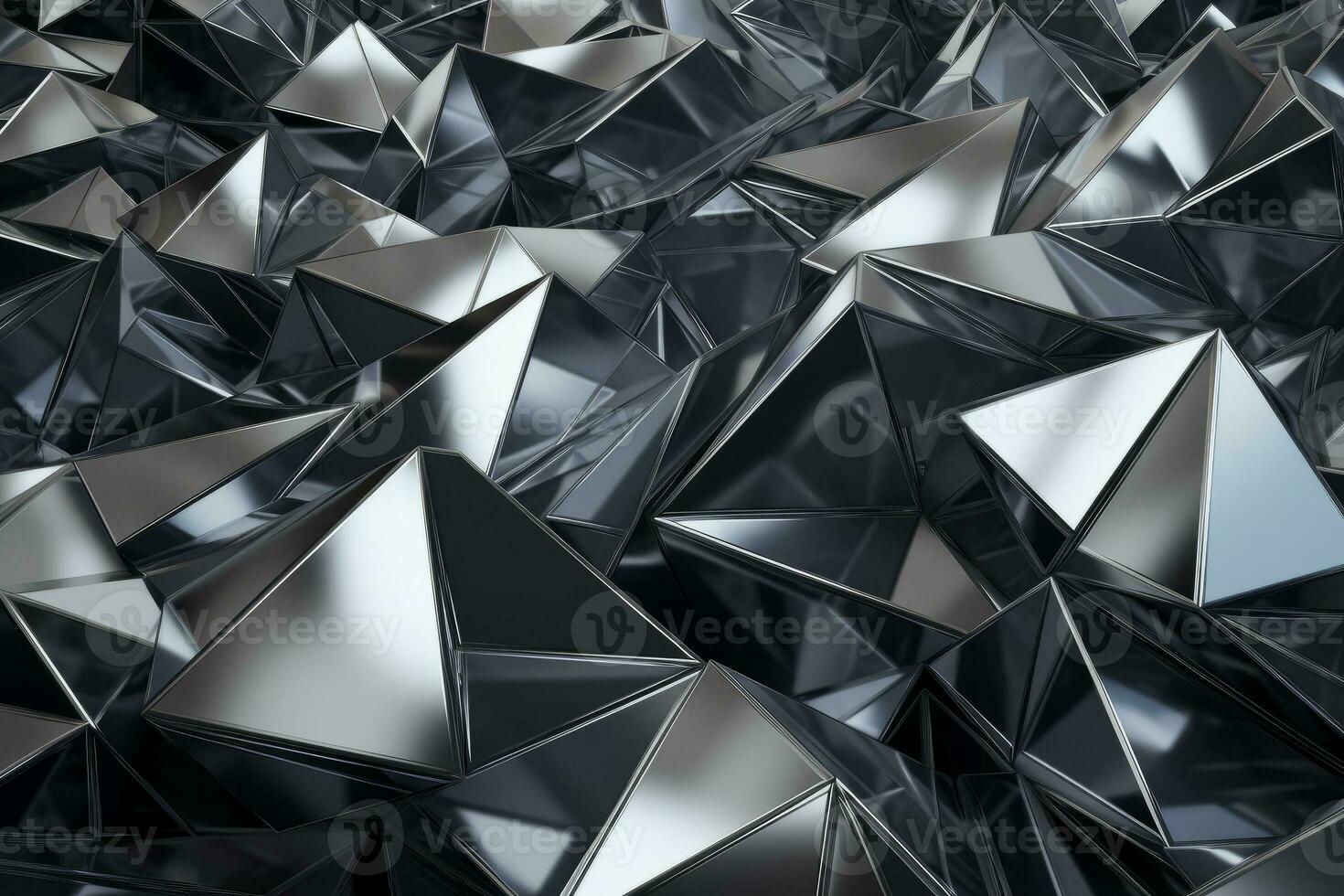 Abstract metallic black silver triangular pattern. 3d render illustration of modern geometric wallpaper.AI generated, Generative AI. photo
