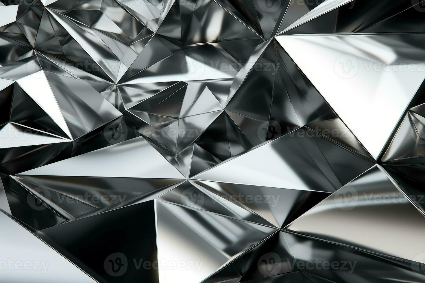 Abstract metallic silver triangular pattern. 3d render illustration of modern geometric wallpaper.AI generated, Generative AI. photo