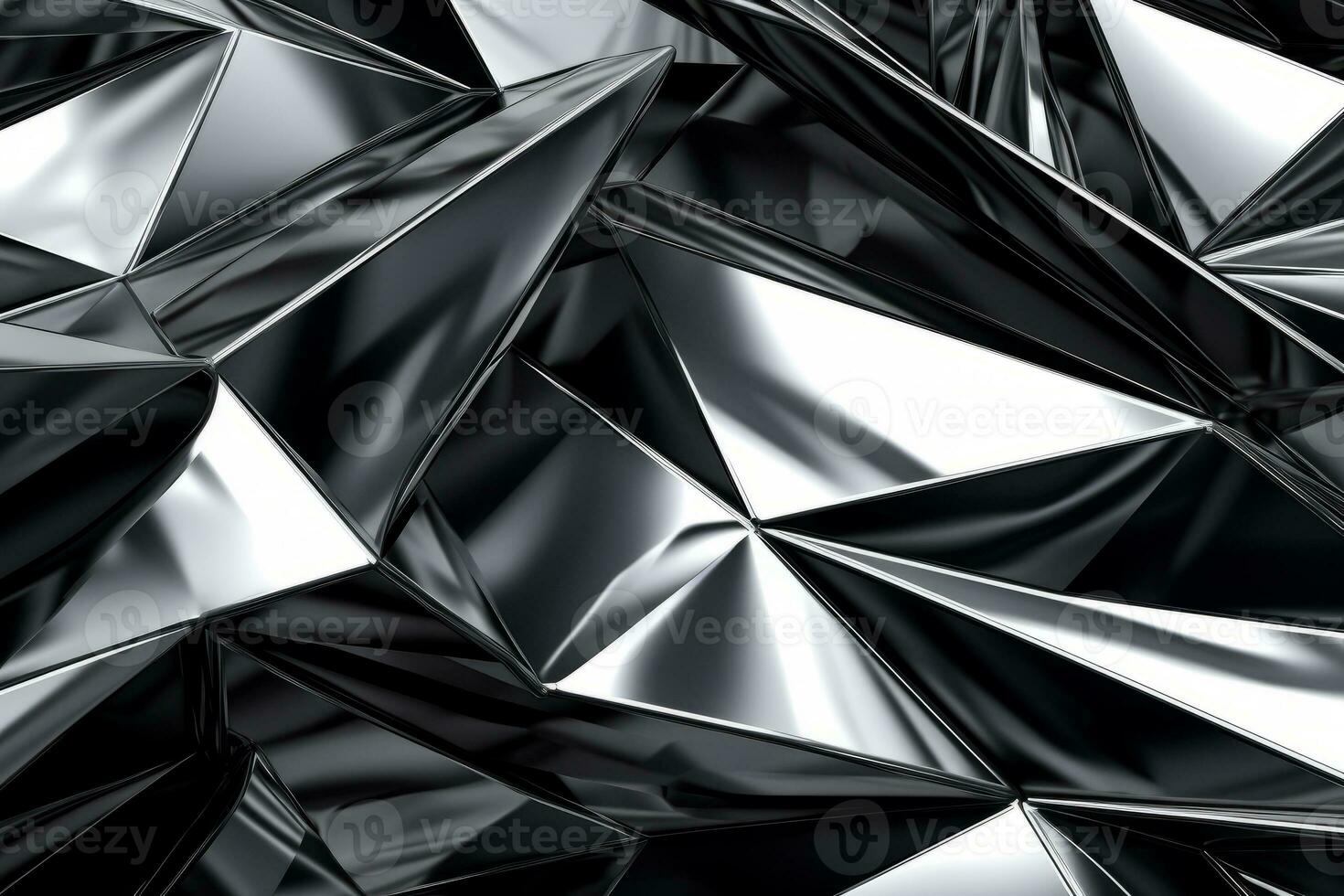 Abstract metallic black silver triangular pattern. 3d render illustration of modern geometric wallpaper.AI generated, Generative AI. photo