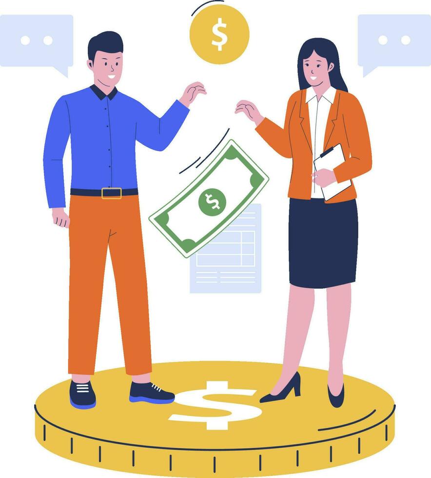 Vector illustration of man and woman negotiation salary concept