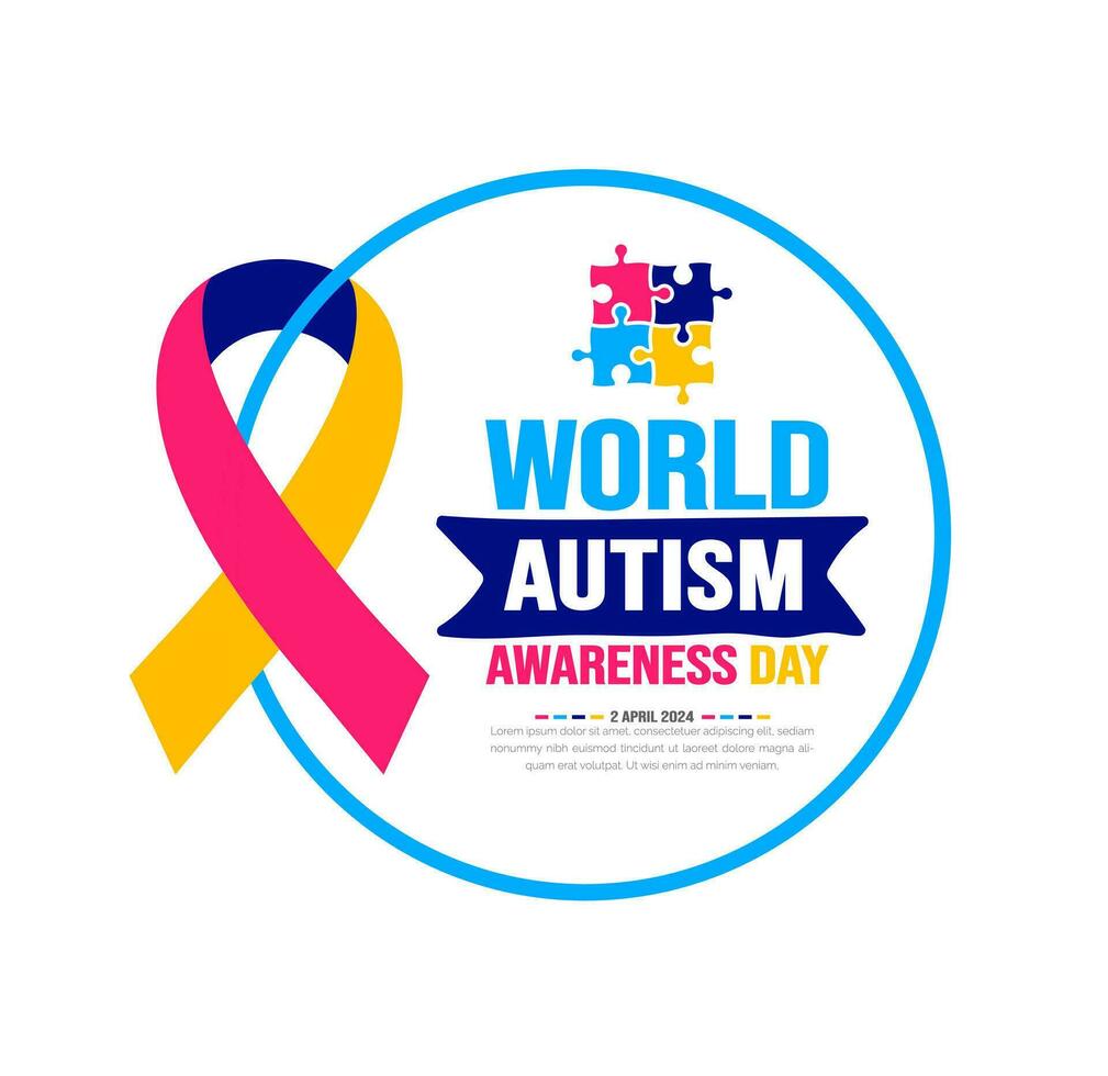 World autism awareness day ribbon icon background template use to banner, card, greeting card, poster, book cover, placard, photo frame, social media post banner template. celebrated in 2 April. vector