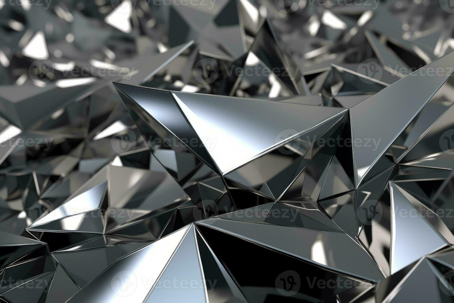 Abstract metallic silver triangular pattern. 3d render illustration of modern geometric wallpaper.AI generated, Generative AI. photo