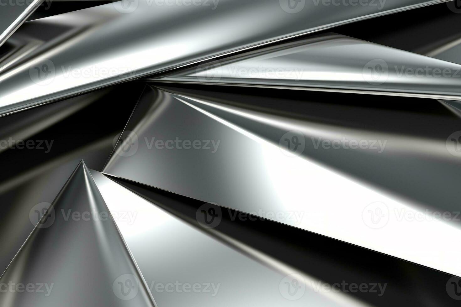 Abstract metallic silver triangular pattern. 3d render illustration of modern geometric wallpaper.AI generated, Generative AI. photo
