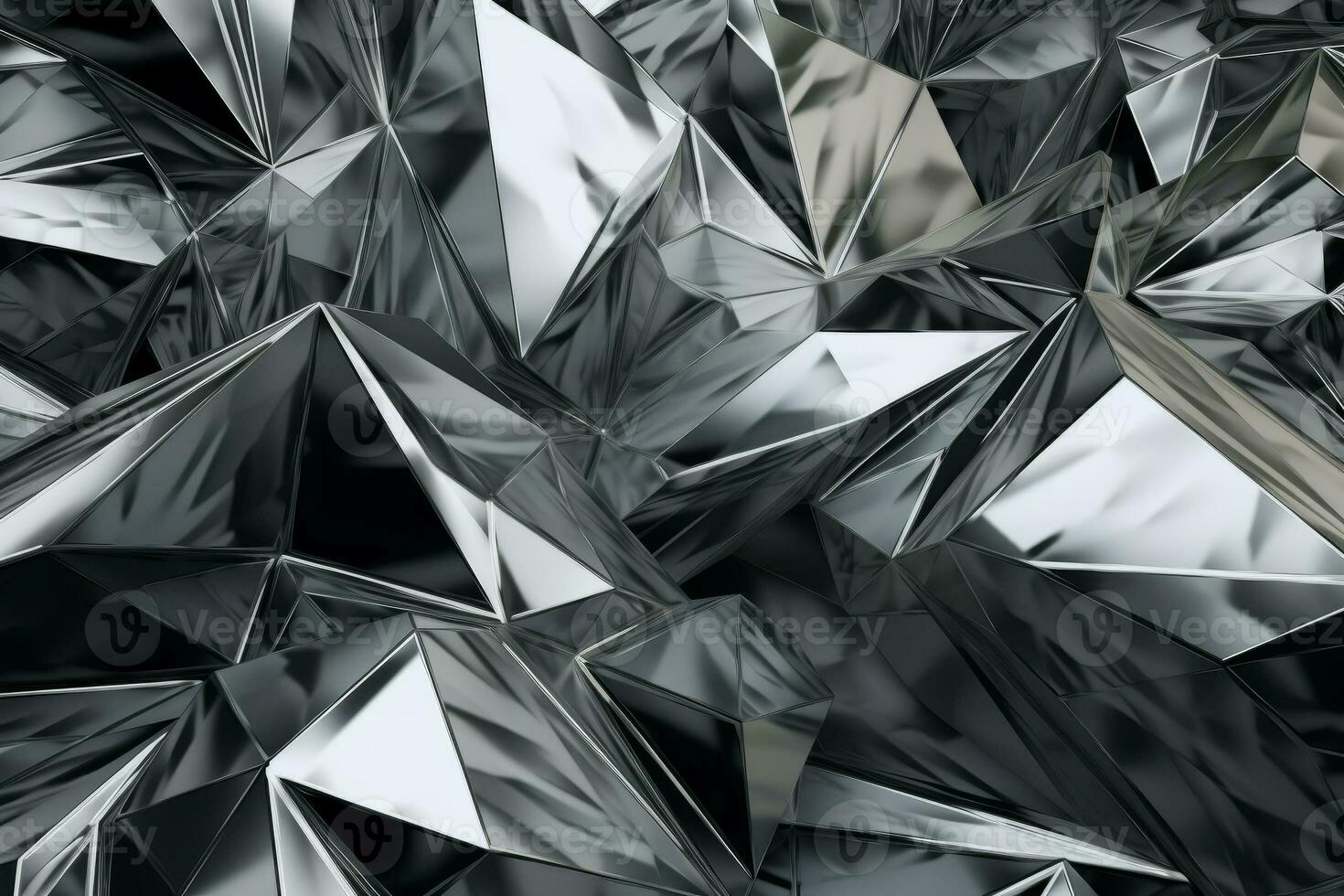 Abstract metallic silver triangular pattern. 3d render illustration of modern geometric wallpaper.AI generated, Generative AI. photo