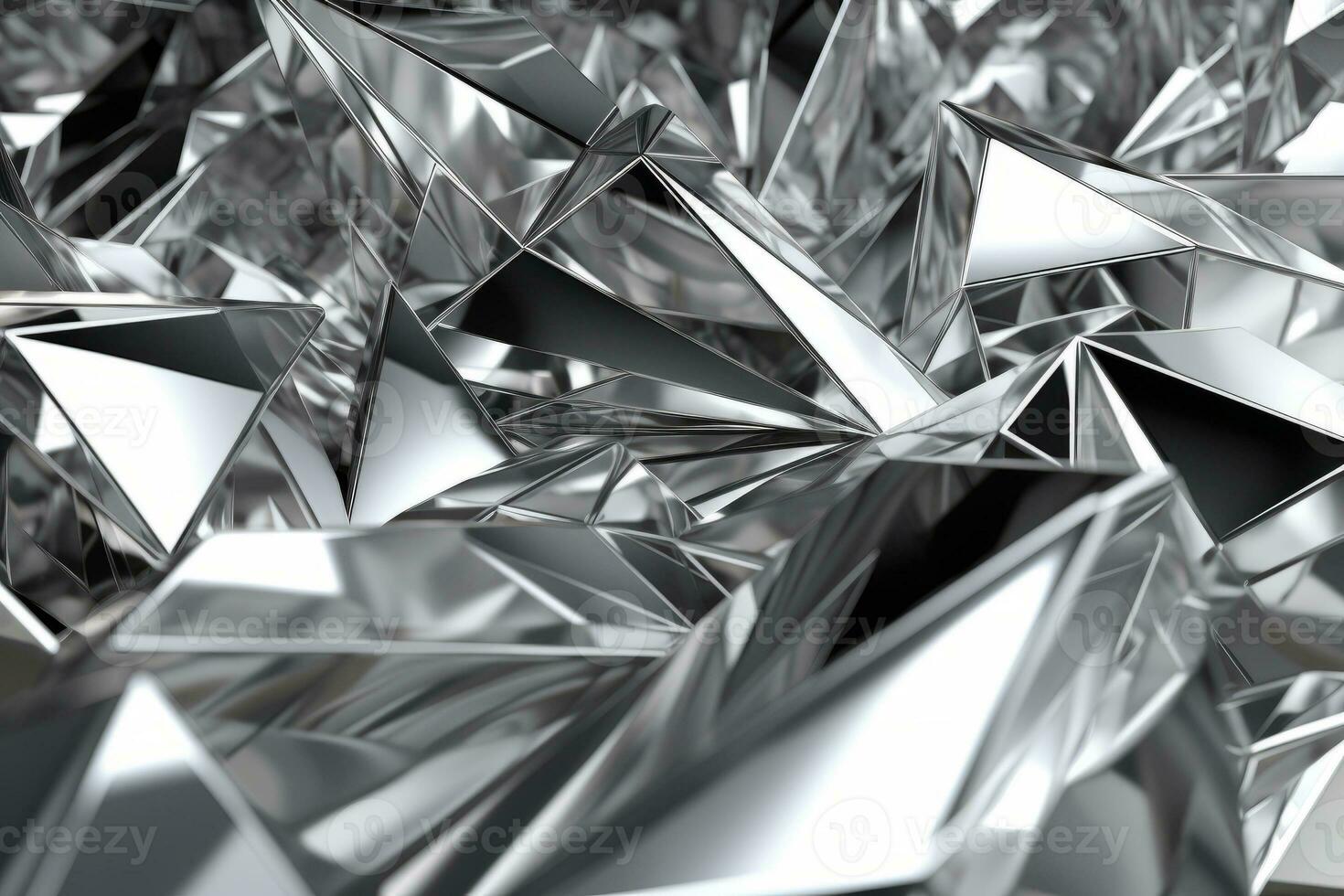 Abstract metallic diamond crystal silver triangular pattern. 3d render illustration of modern geometric wallpaper.AI generated, Generative AI. photo