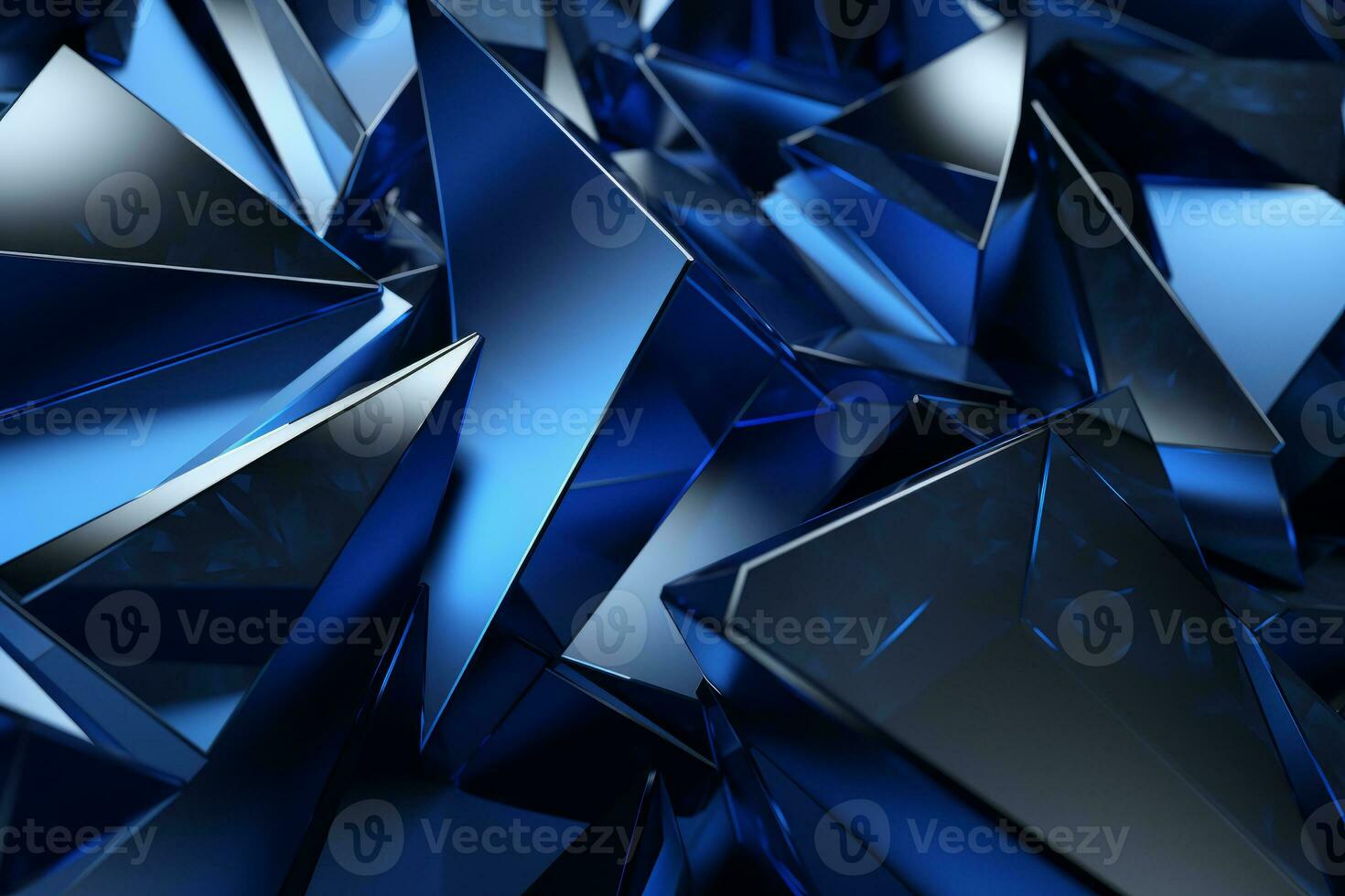 Abstract metallic blue sapphire silver triangular pattern. 3d render illustration of modern geometric wallpaper.AI generated, Generative AI. photo