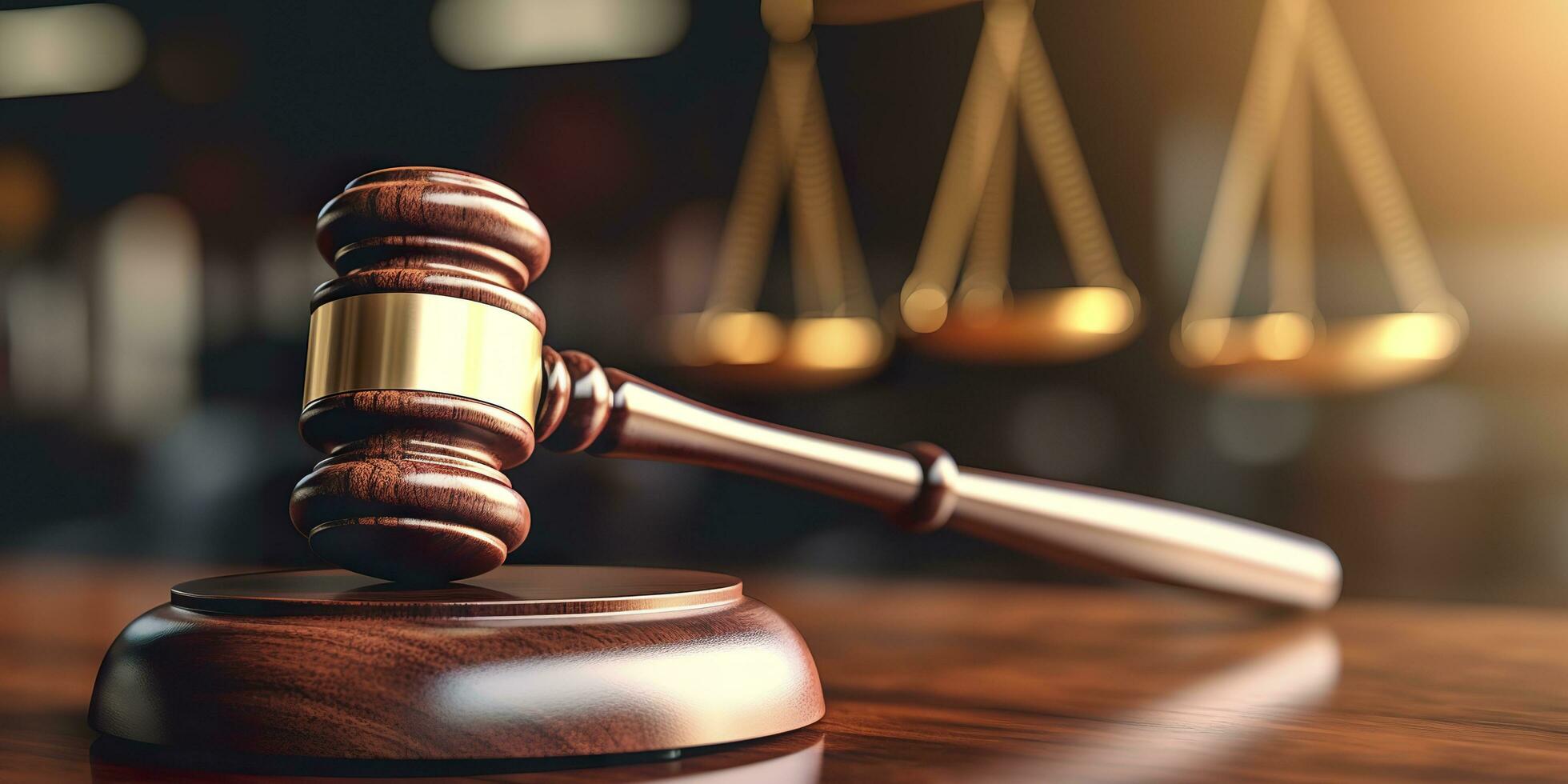 Legal law concept image gavel bokeh. law and authority lawyer concept, judgment gavel hammer in court courtroom for crime judgment legislation and judicial decision. AI Generative photo