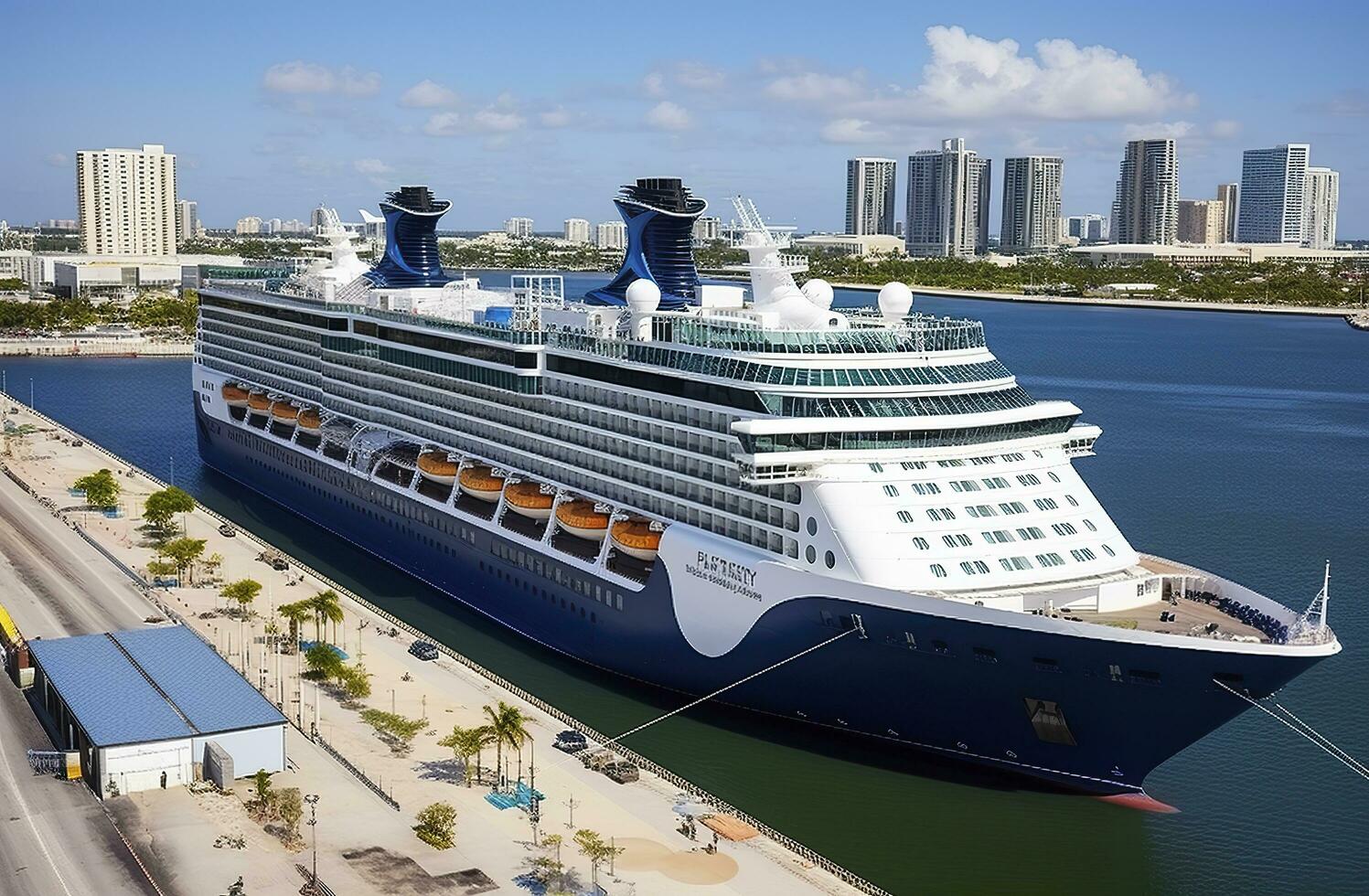 Cruise ship Celebrity Infinity docked in Port Everglades, Ft Lauderdale, Florida. Generative AI photo
