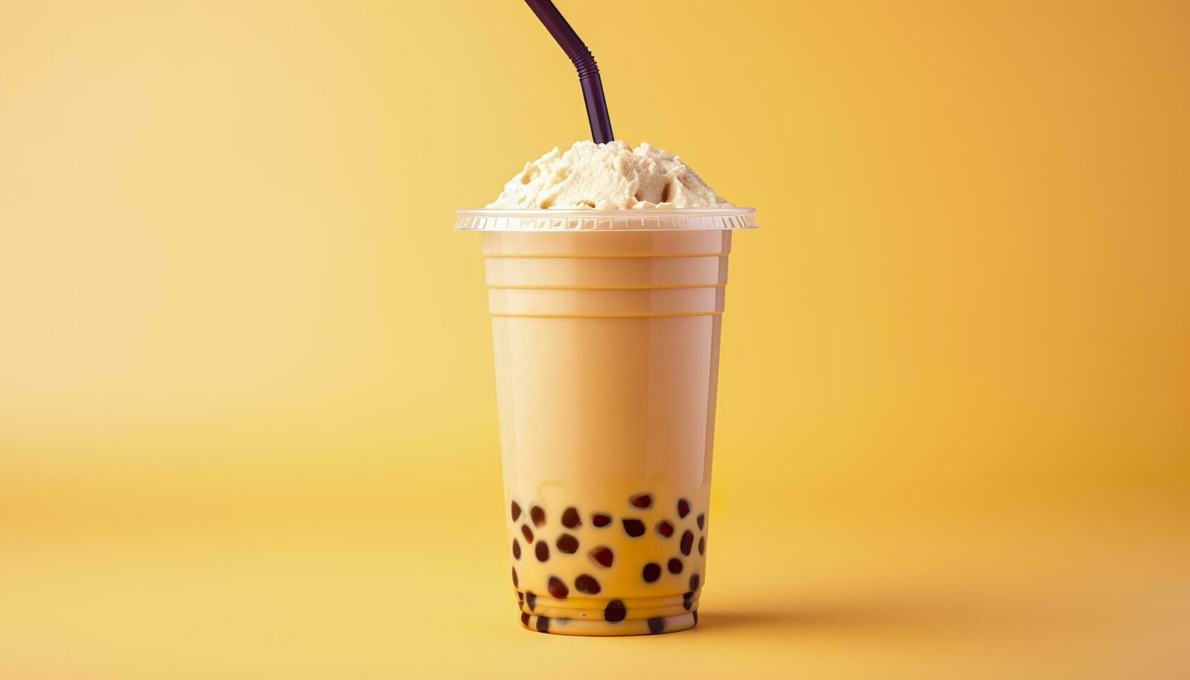 A bubble tea in a plastic cup. Generative AI photo