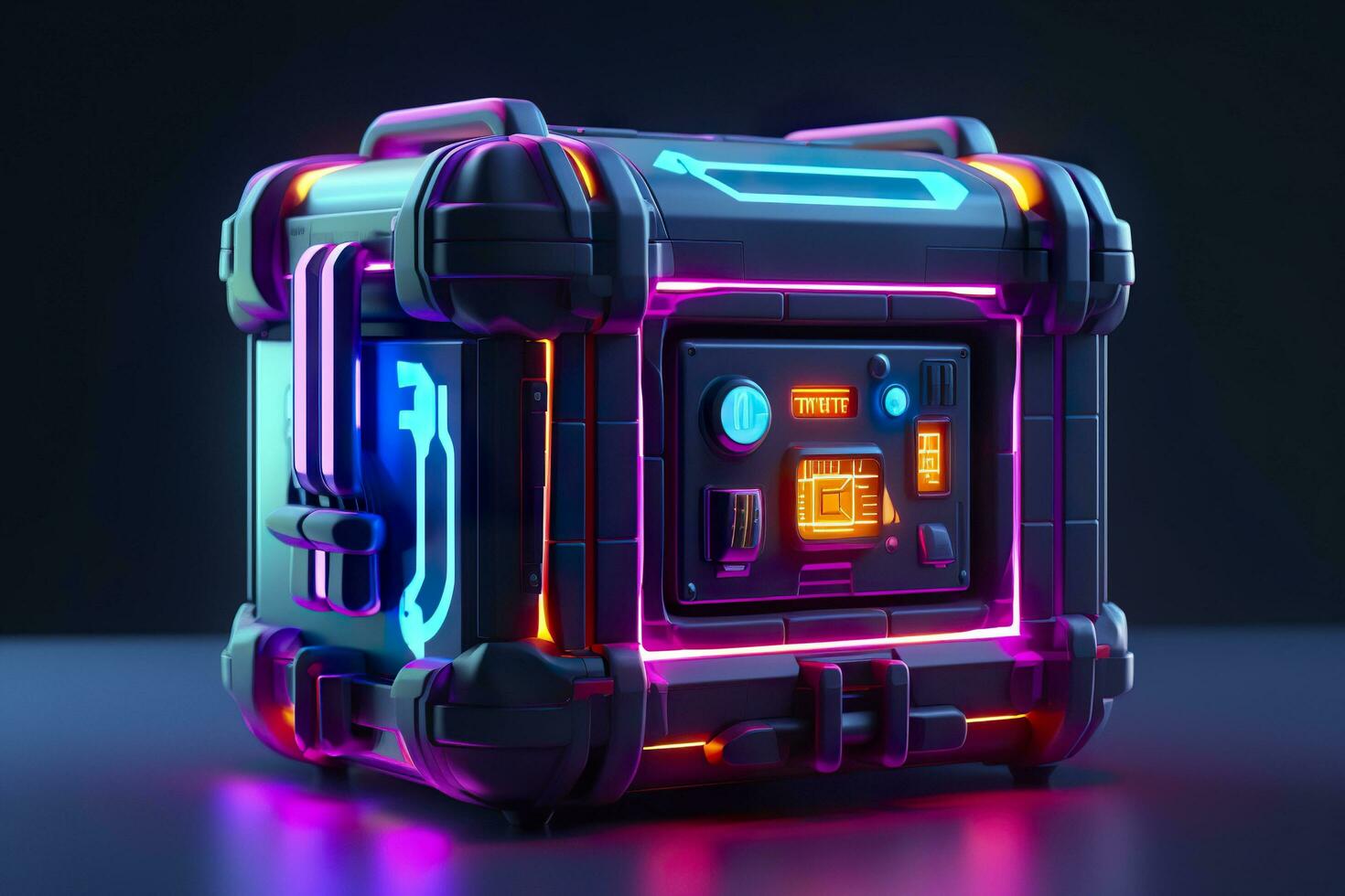 Modern and Futuristic Neon Digital Gaming Chest in Cartoon Pixar 3D Blender Style. AI Generative photo