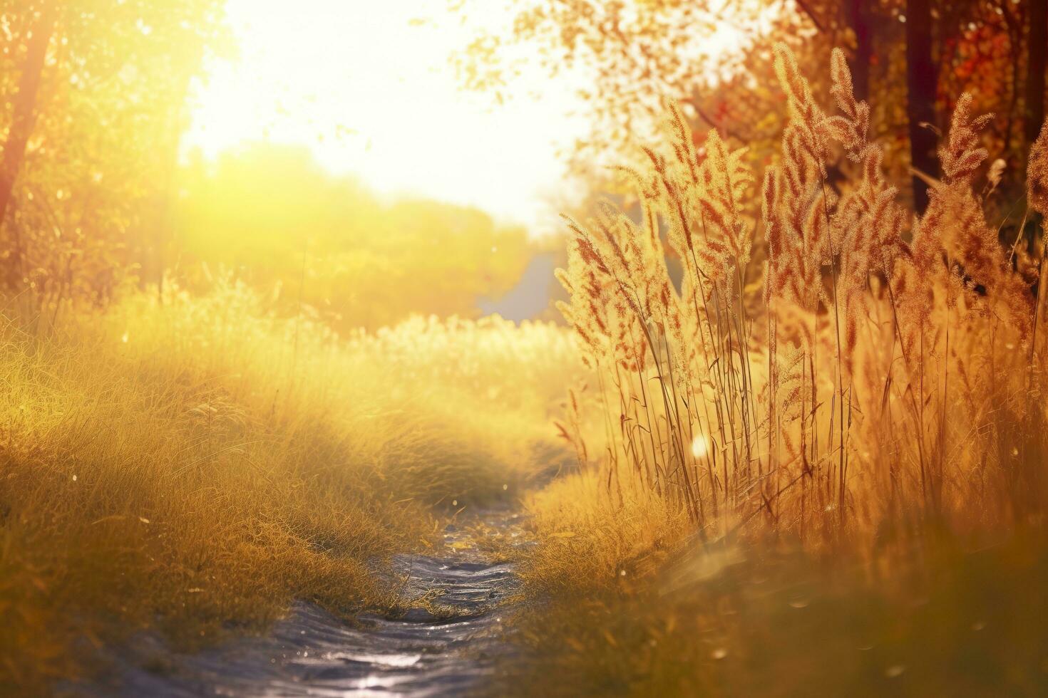 Art autumn sunny nature background. Generative AI photo