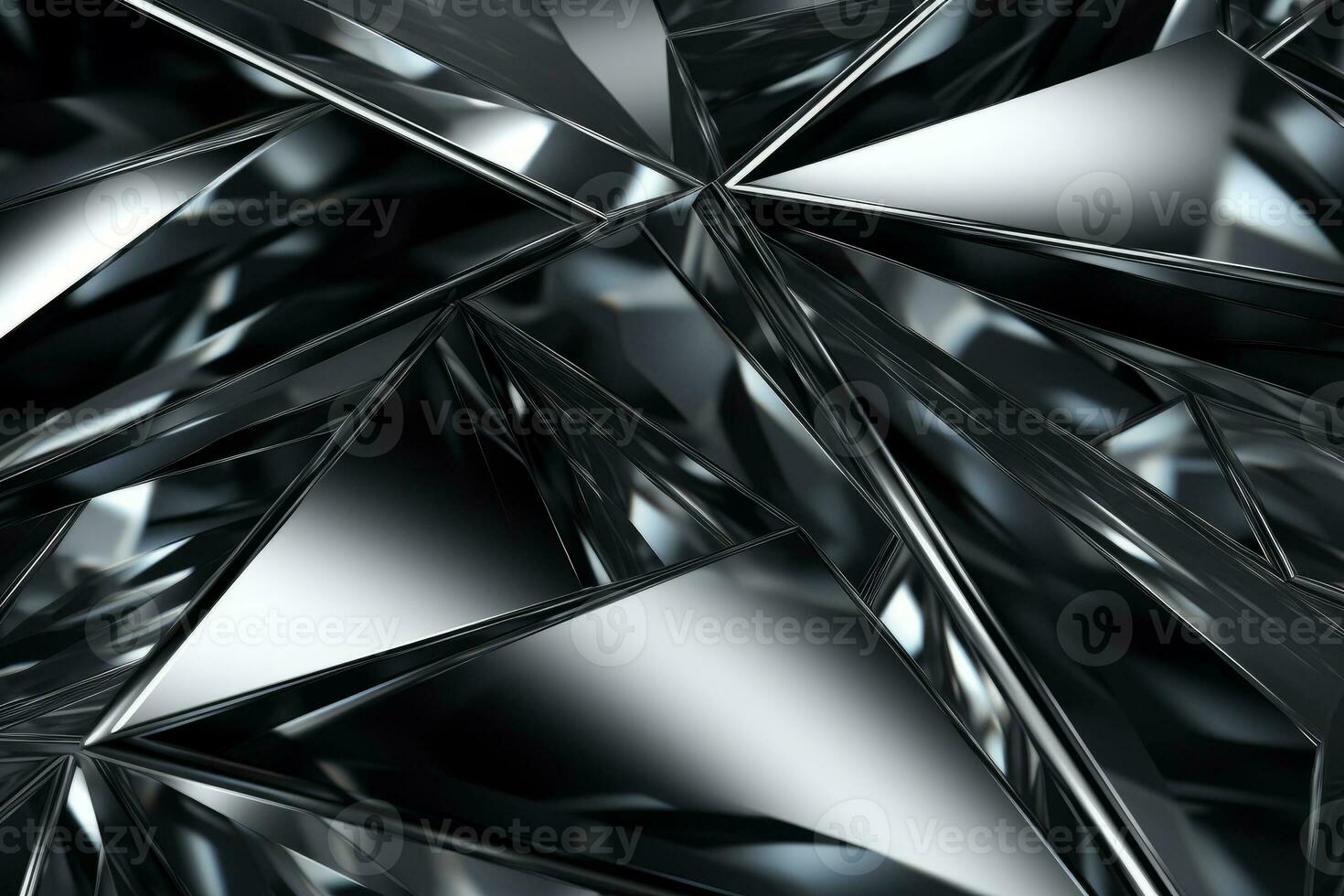 Abstract metallic black silver triangular pattern. 3d render illustration of modern geometric wallpaper.AI generated, Generative AI. photo