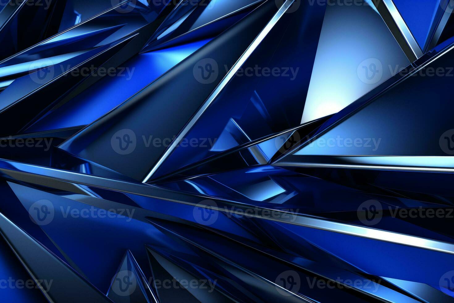 Abstract metallic blue sapphire silver triangular pattern. 3d render illustration of modern geometric wallpaper.AI generated, Generative AI. photo