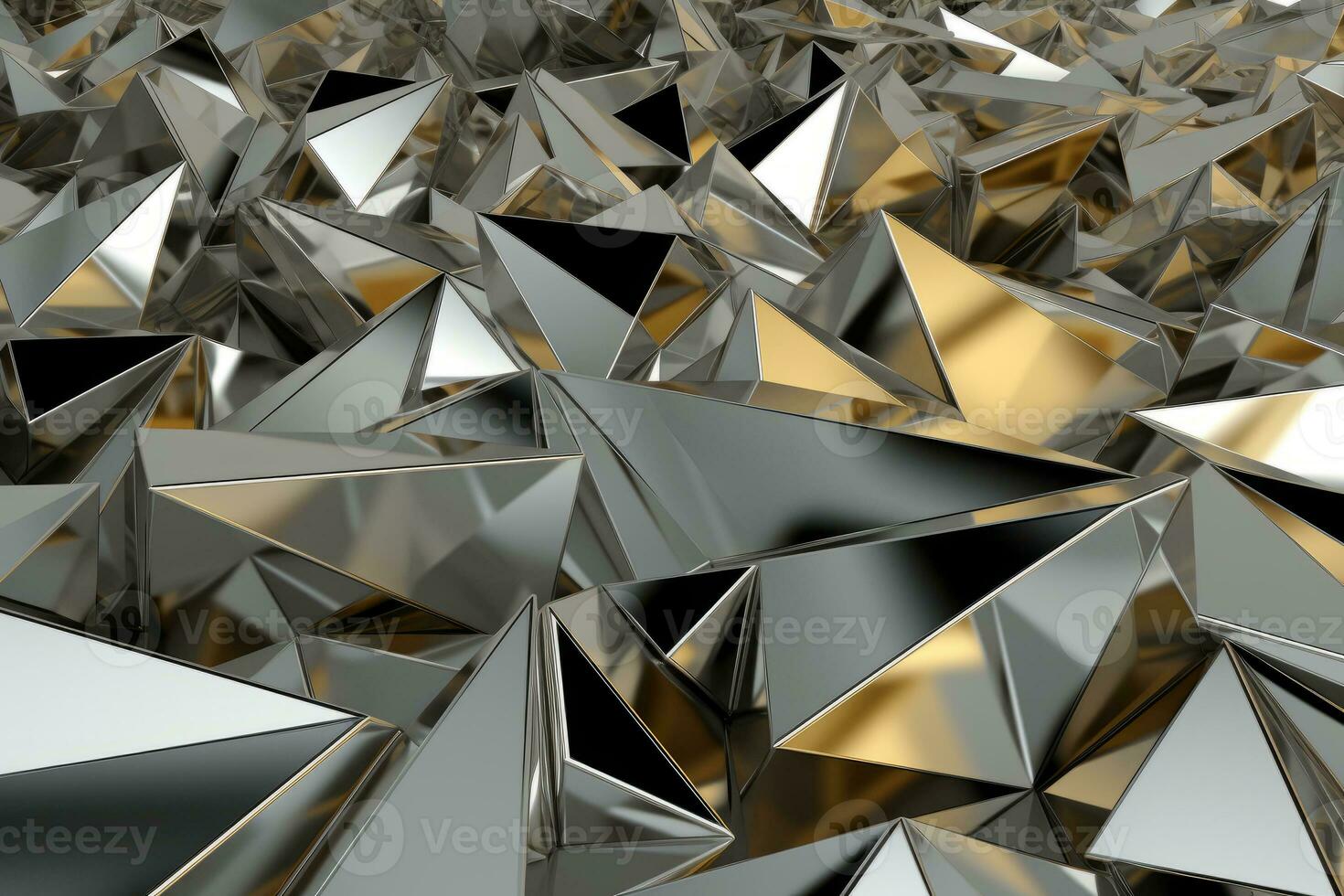 Abstract metallic silver triangular pattern. 3d render illustration of modern geometric wallpaper.AI generated, Generative AI. photo