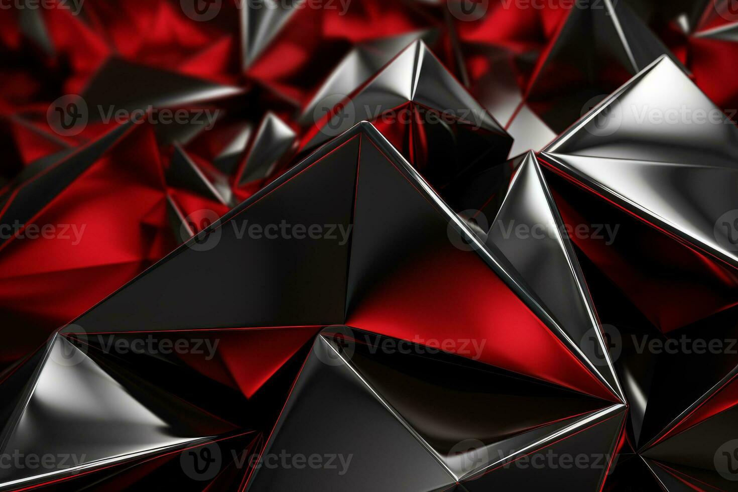 Abstract metallic red ruby silver triangular pattern. 3d render illustration of modern geometric wallpaper.AI generated, Generative AI. photo