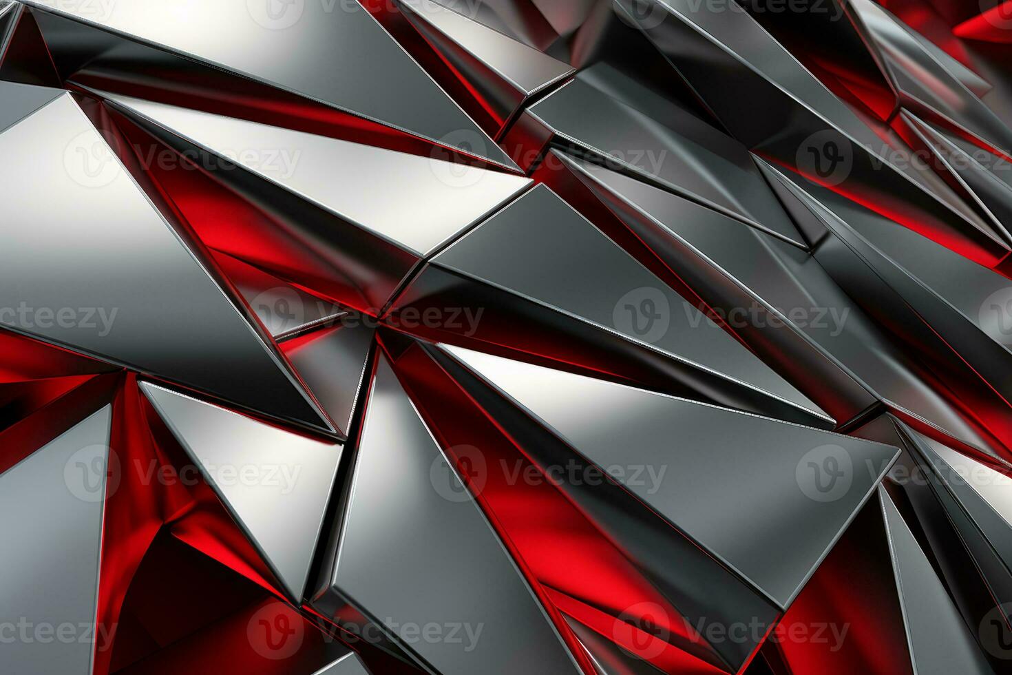 Abstract metallic red ruby silver triangular pattern. 3d render illustration of modern geometric wallpaper.AI generated, Generative AI. photo
