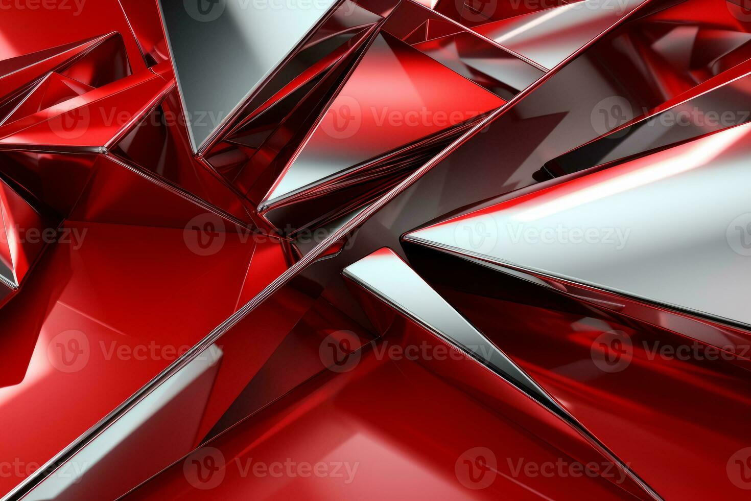 Abstract metallic red ruby silver triangular pattern. 3d render illustration of modern geometric wallpaper.AI generated, Generative AI. photo