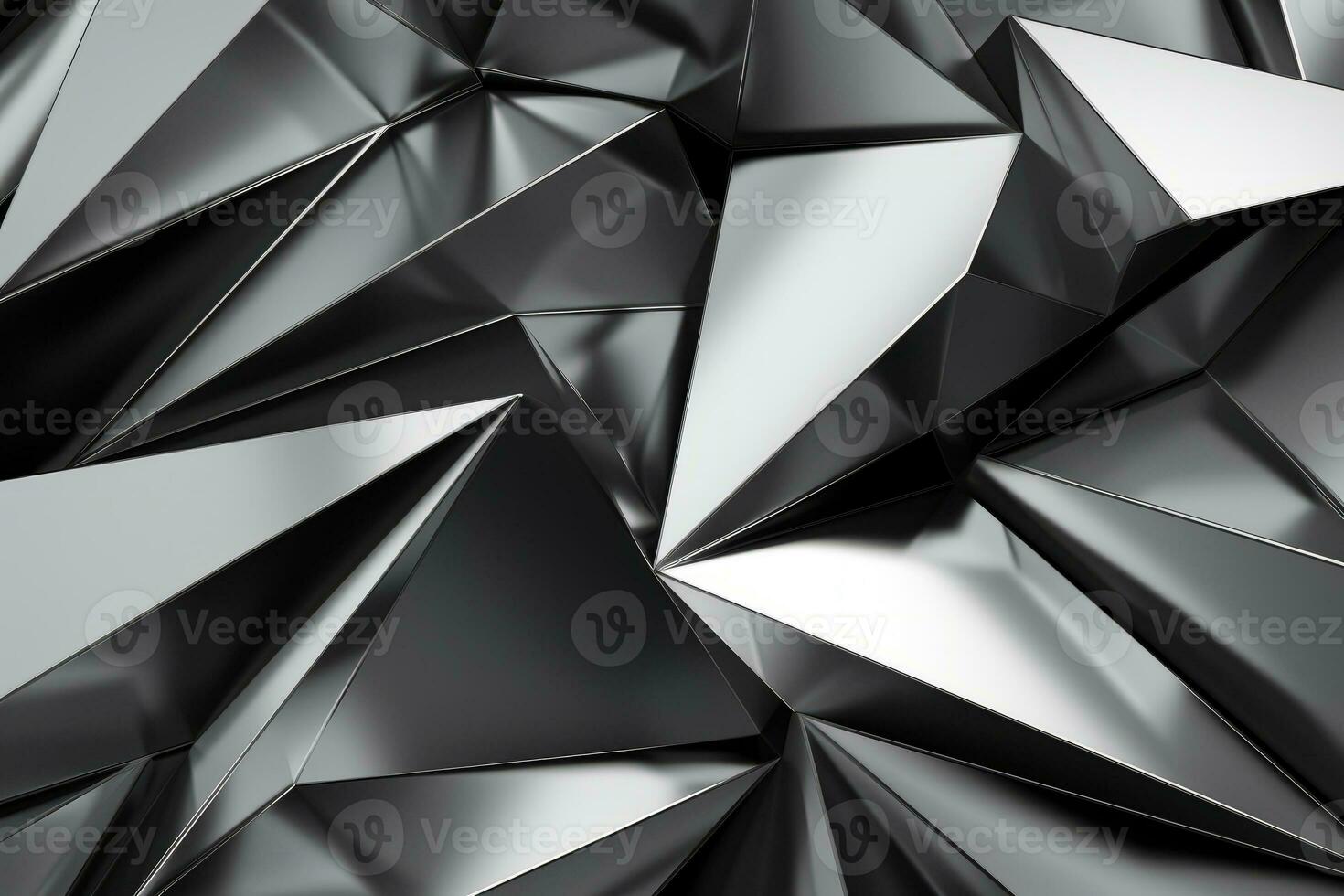 Abstract metallic silver triangular pattern. 3d render illustration of modern geometric wallpaper.AI generated, Generative AI. photo