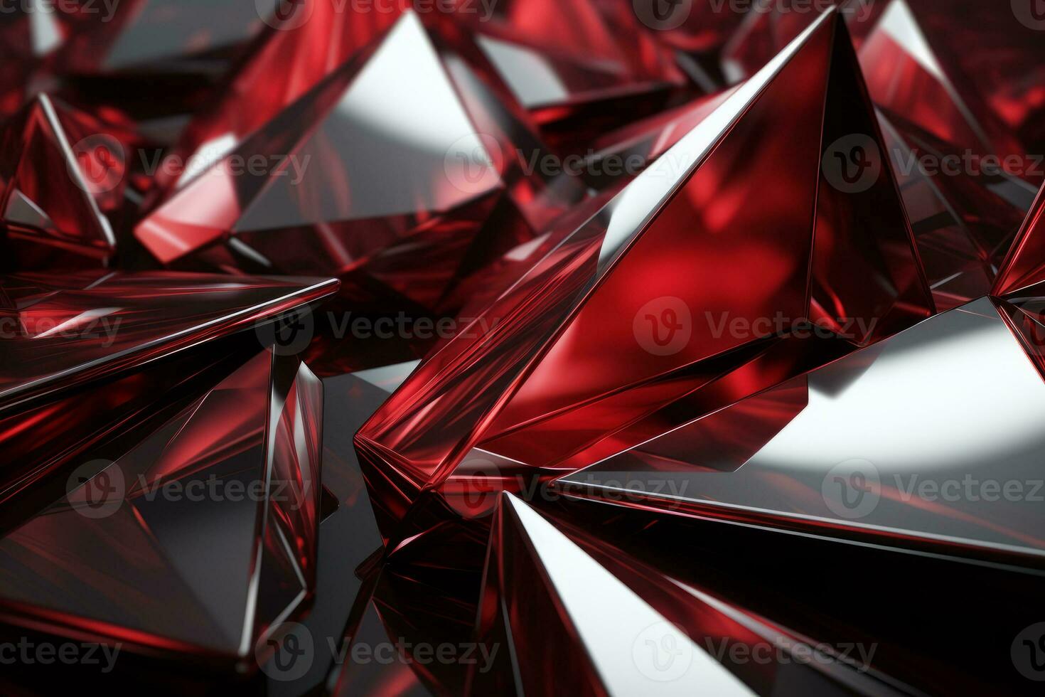 Abstract metallic red ruby silver triangular pattern. 3d render illustration of modern geometric wallpaper.AI generated, Generative AI. photo