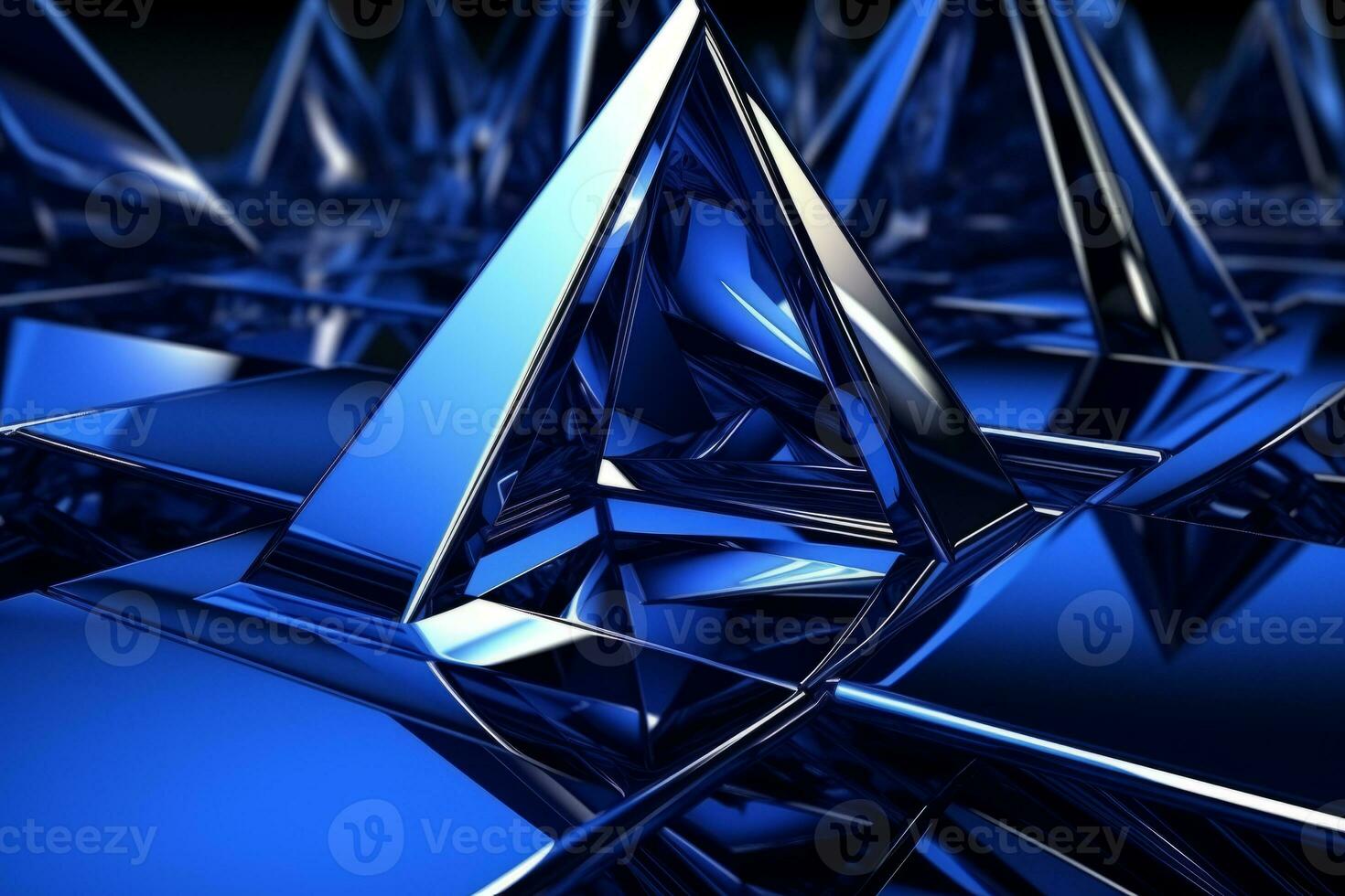 Abstract metallic blue sapphire silver triangular pattern. 3d render illustration of modern geometric wallpaper.AI generated, Generative AI. photo