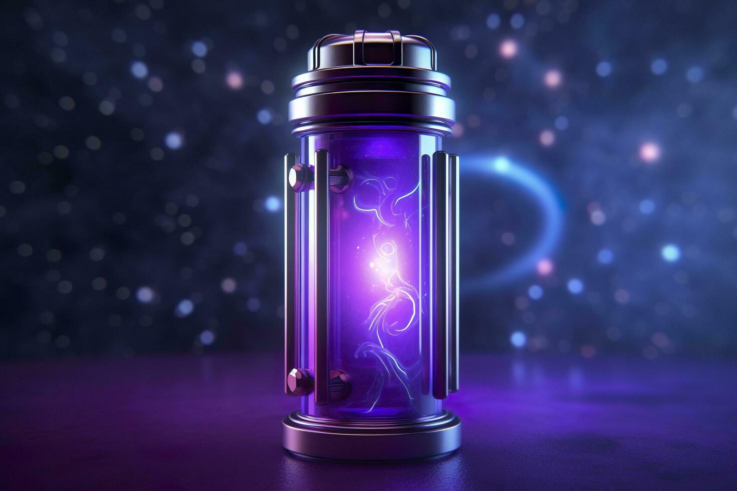 Purple Sci Fi Energy Flask with Pure Background. AI Generative photo