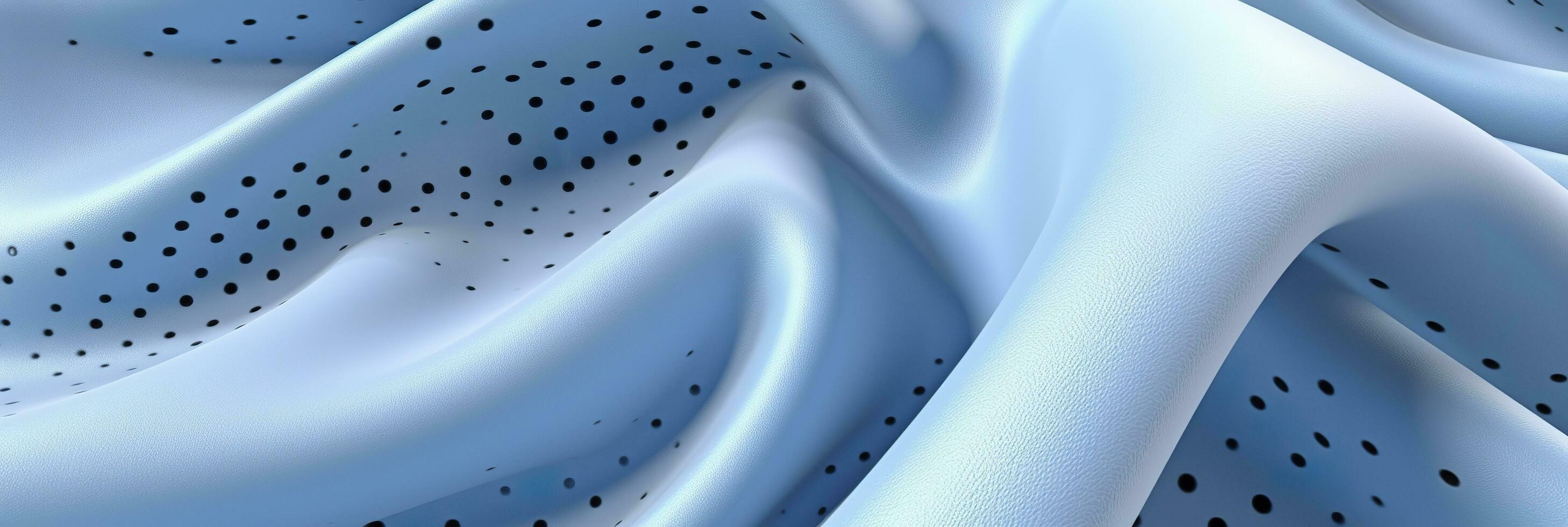 Breathable fabric dry light blue soft mesh holes floating light blue background. Generative AI photo