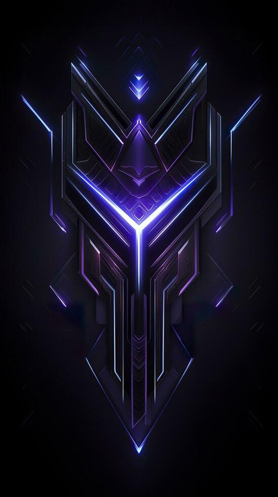 Amethyst 3D Minimalist Shield Design with a black or dark background with neon lines. AI Generative photo