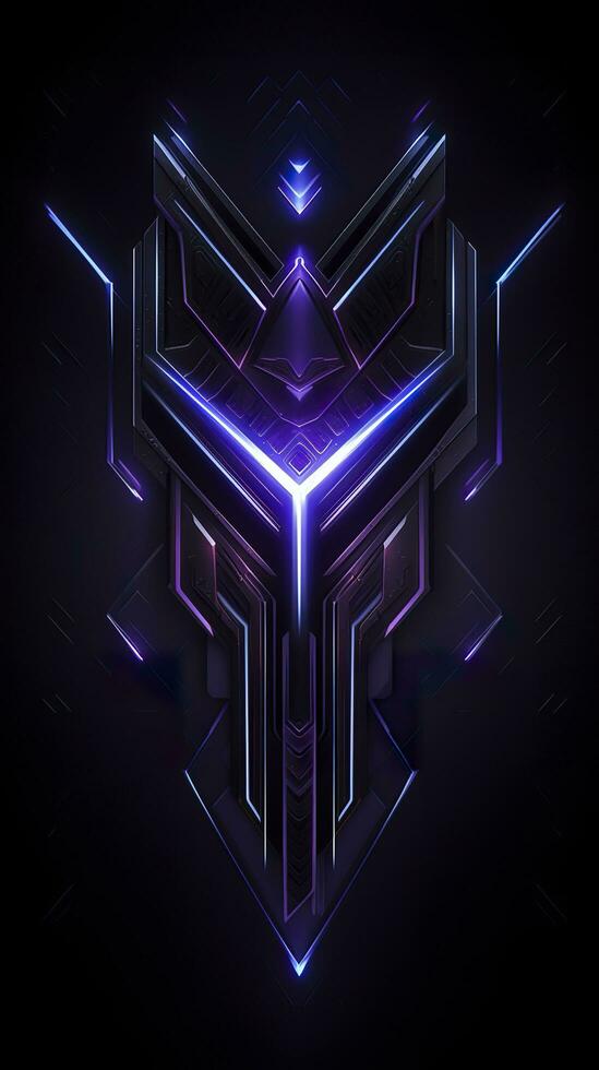 Amethyst 3D Minimalist Shield Design with a black or dark background with neon lines. AI Generative photo