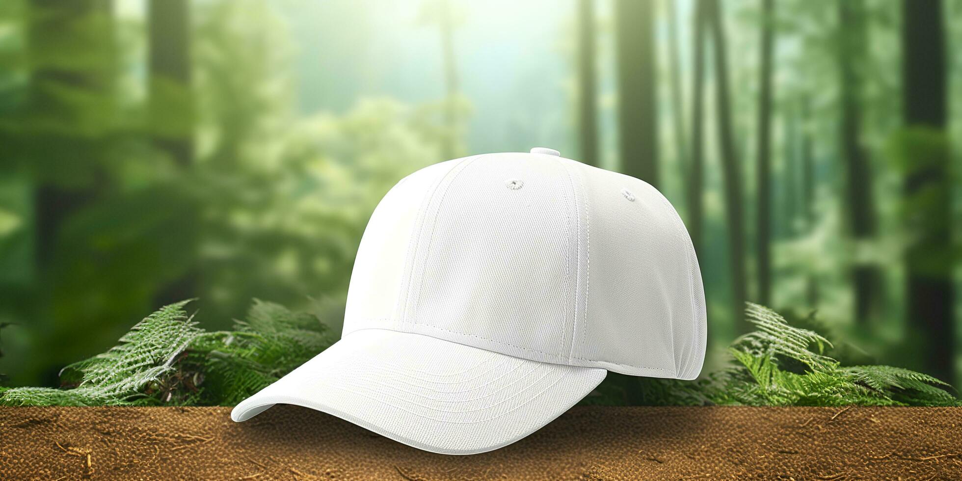 White Cap mockup on a natural background. Generative AI photo