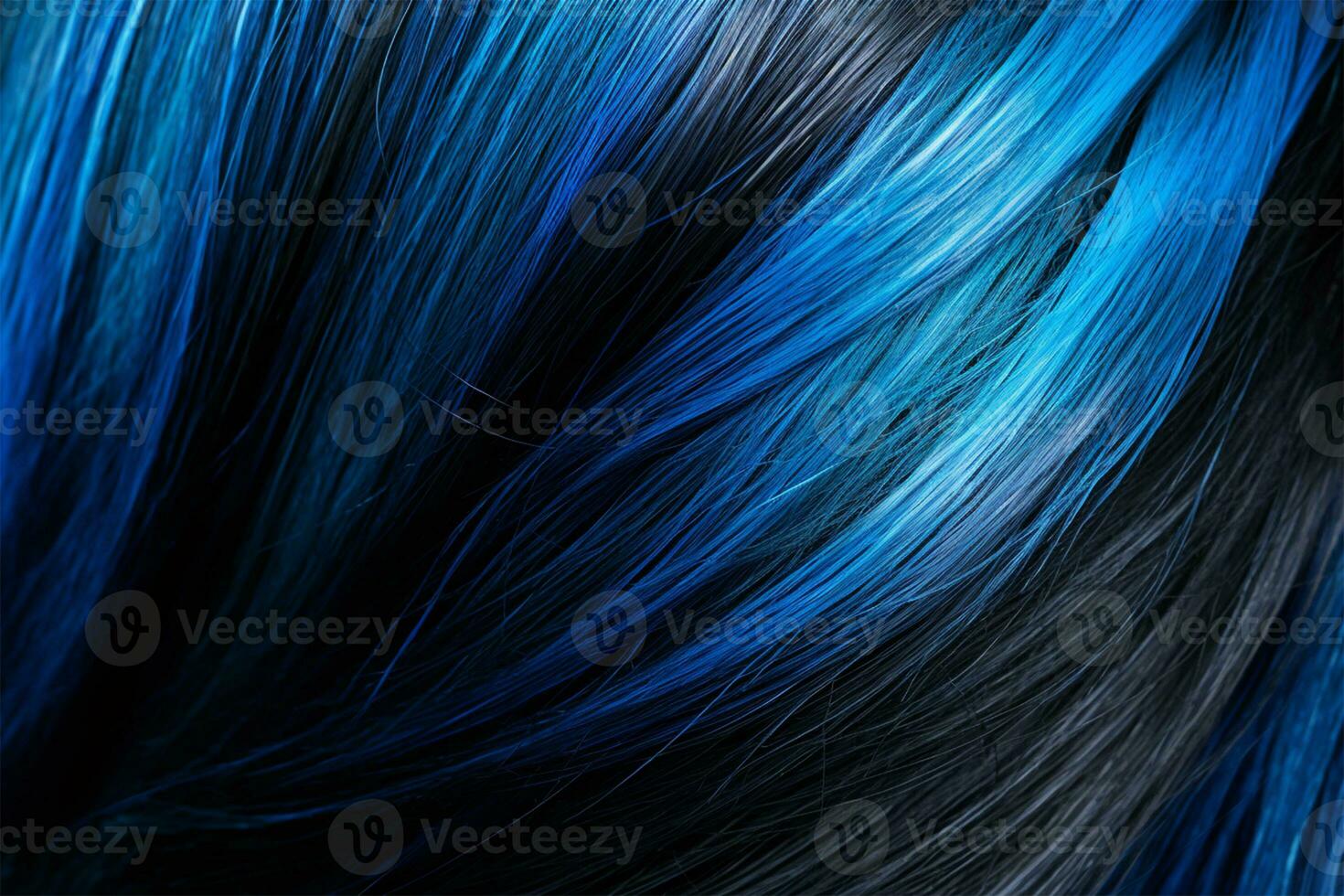 A closeup view of a bunch of shiny extreme blue hair in a wavy style.social media content for beauty salons. hair dye color in the catalog. Generative AI photo