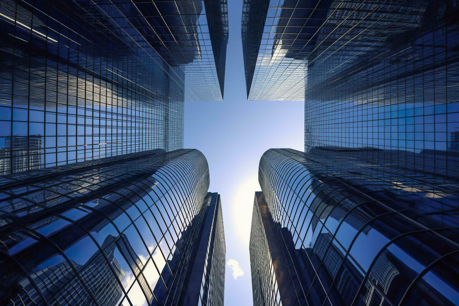 Reflective skyscrapers, business office buildings. AI Generated photo