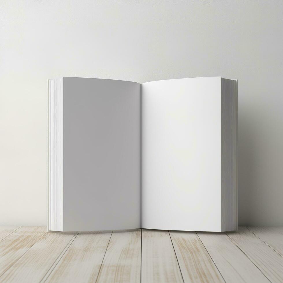 Blank opened book mockup isolated on white background. Generative AI photo